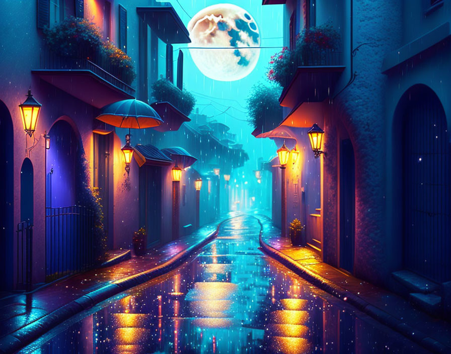 Magical alley rainy