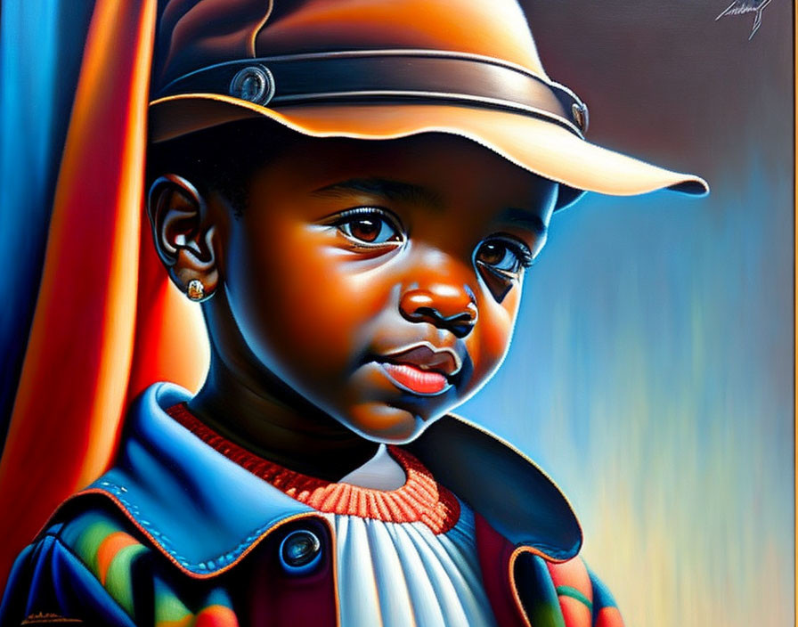 Vibrant digital portrait of child in colorful attire