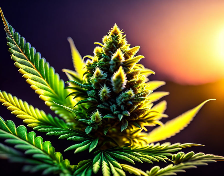 Detailed Close-Up of Sunlit Cannabis Plant