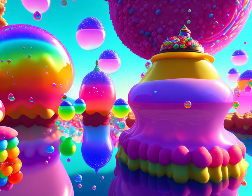 Colorful Whimsical Landscape with Bubble-like Structures