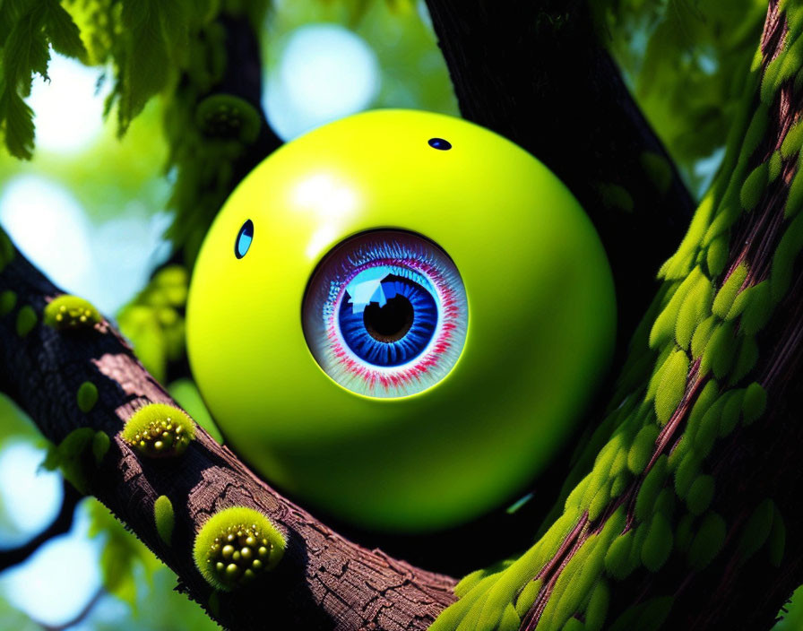 Green creature with central eye in lush forest setting