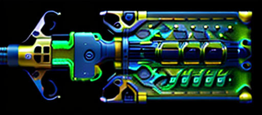 Intricate Sci-Fi Blaster Gun with Neon Green and Blue Hues