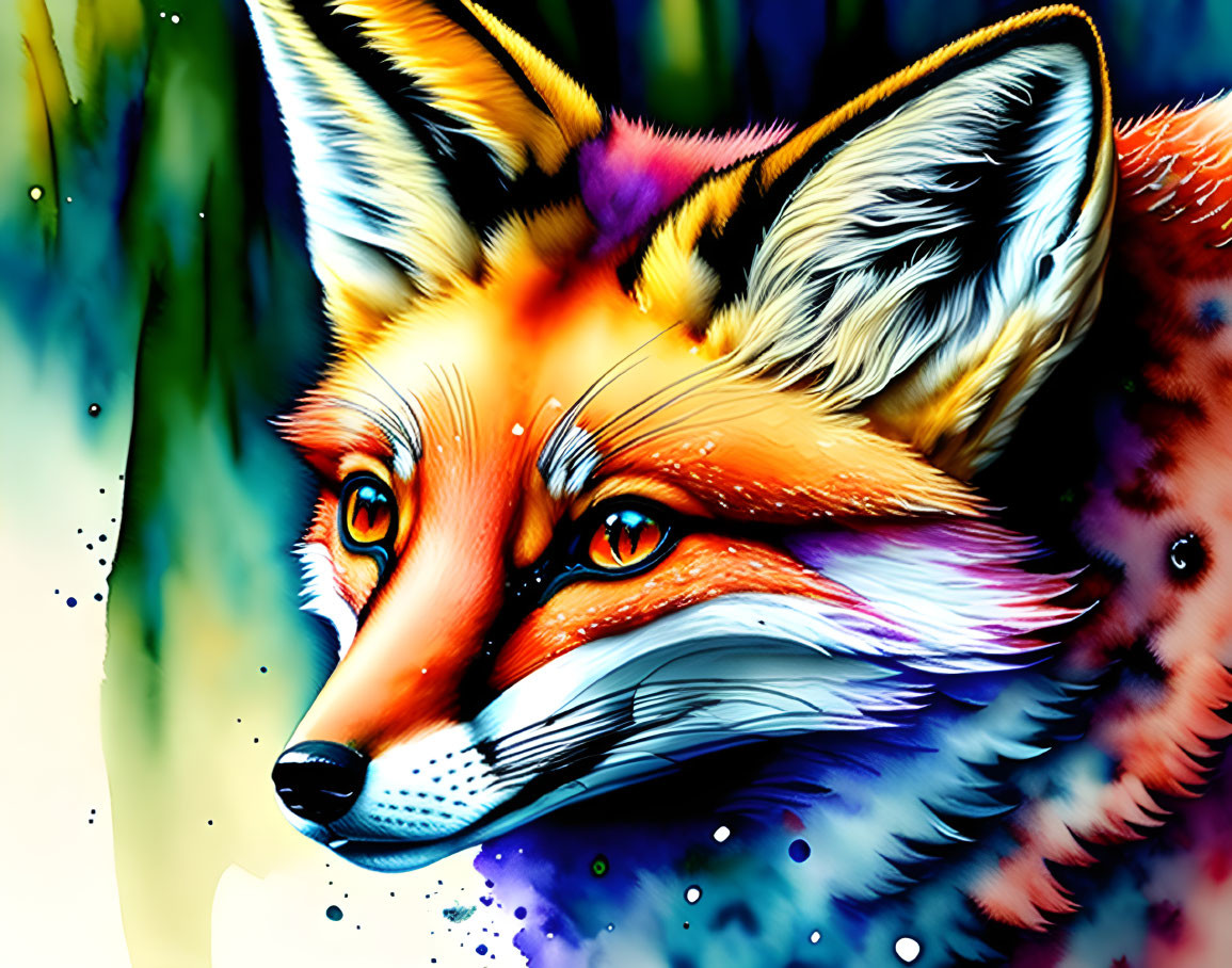 Vivid Fox Illustration on Blue and Purple Background