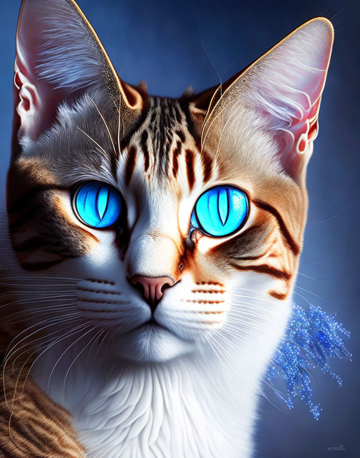 Digitally-enhanced cat image with blue eyes and sparkles