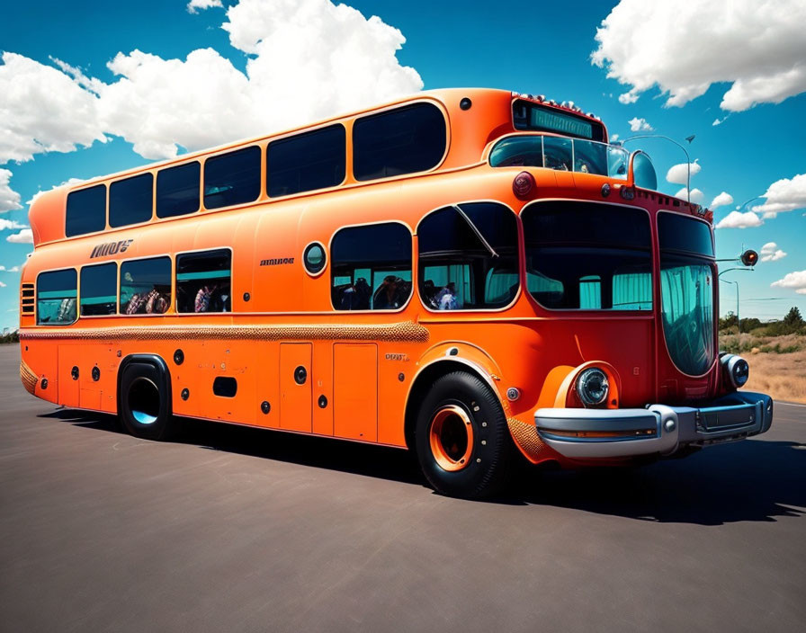 Vintage Bright Orange Double-Decker Bus Under Blue Sky