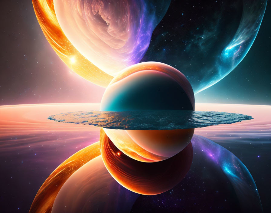 Vibrant planets aligned in surreal cosmic scene