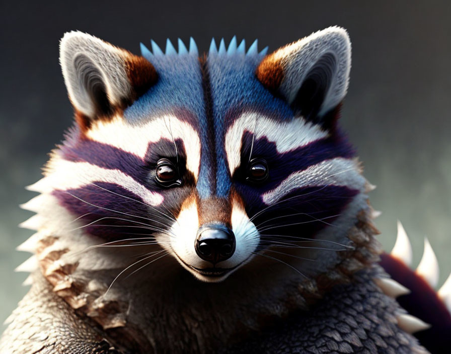 Stylized raccoon art with sharp textures and bold colors