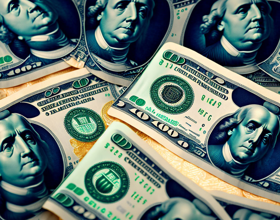 US 100-Dollar Bills with Benjamin Franklin's Face Displayed