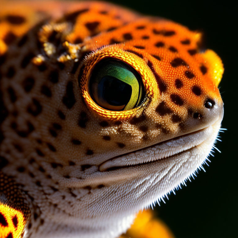 Vivid Orange Gecko with Detailed Scales and Green Eye