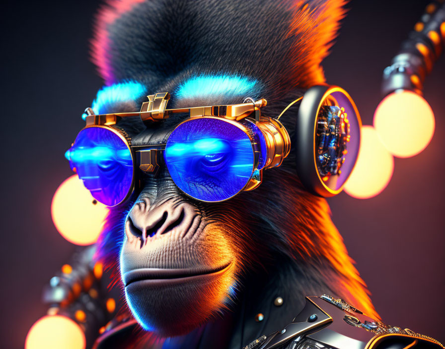Stylized 3D Gorilla Illustration with Futuristic Glasses and Light-Adorned