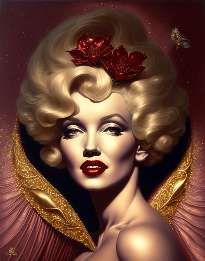 Blonde woman with red lips and golden collar illustration