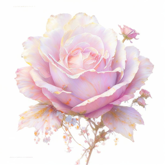 Pale Pink Rose Illustration with Yellow Highlights on White Background