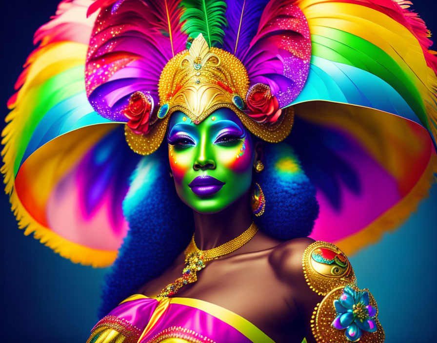 Colorful digital artwork: Woman in flamboyant headdress and makeup
