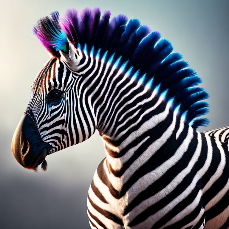Colorful Stylized Mane Zebra in Purple, Blue, and Teal Palette