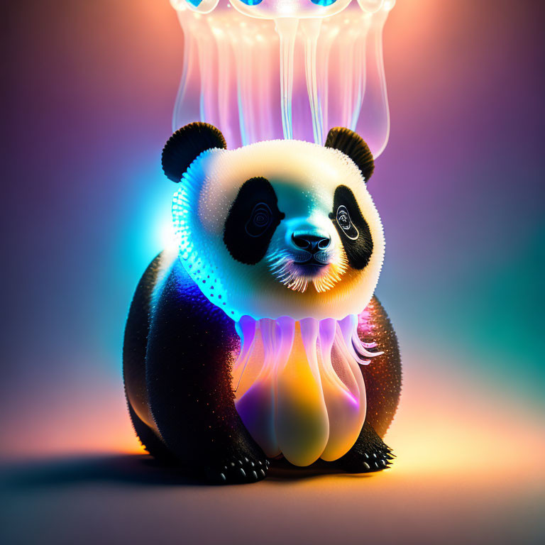 Surreal panda-jellyfish hybrid on gradient background