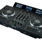 DJ Controller with Jog Wheels, Pitch Faders, Performance Pads, and Mixer Section