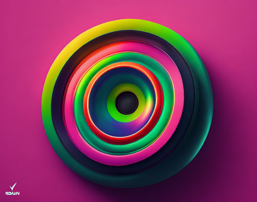 Vibrant 3D concentric circles on pink background for optical illusion