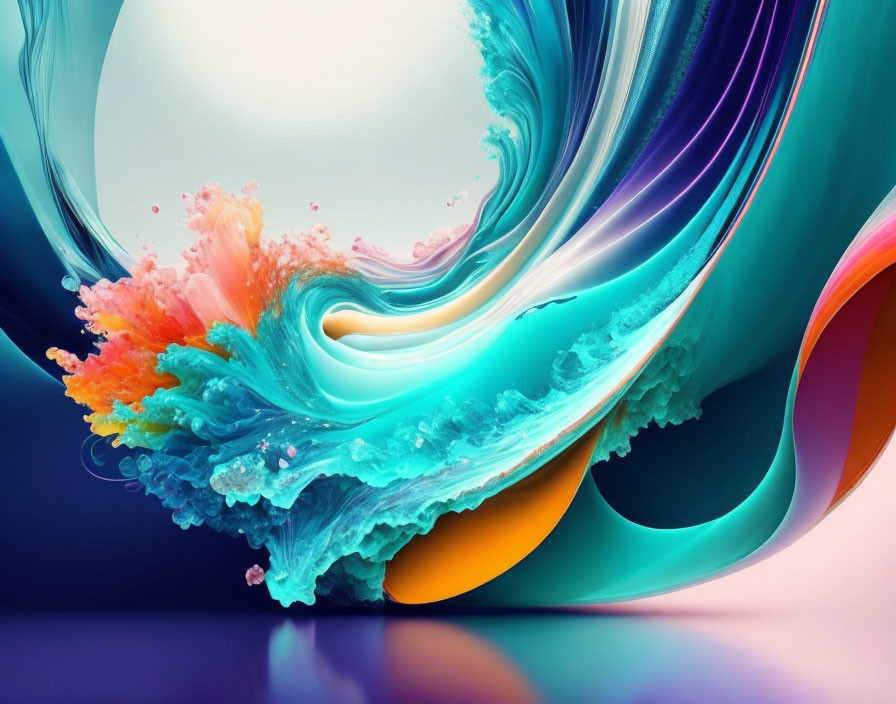 Vibrant blue, pink, and orange swirling patterns in abstract digital art
