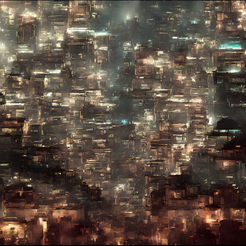 Futuristic Night Cityscape with Illuminated Buildings