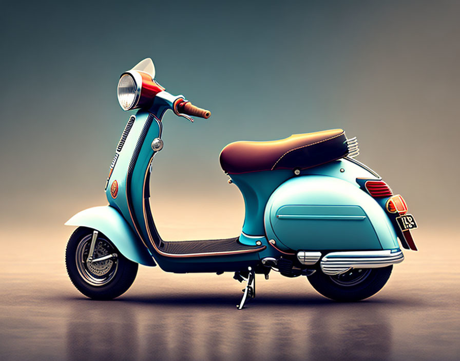 Vintage Teal Scooter with Brown Seat on Gradient Background