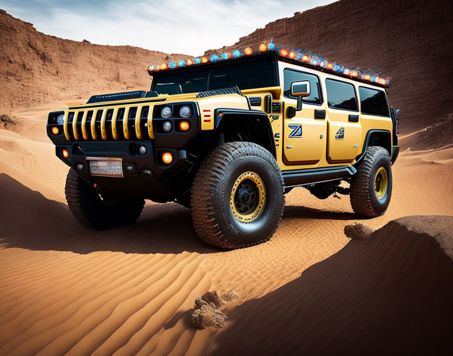 Yellow Off-Road Vehicle on Desert Sand Dunes