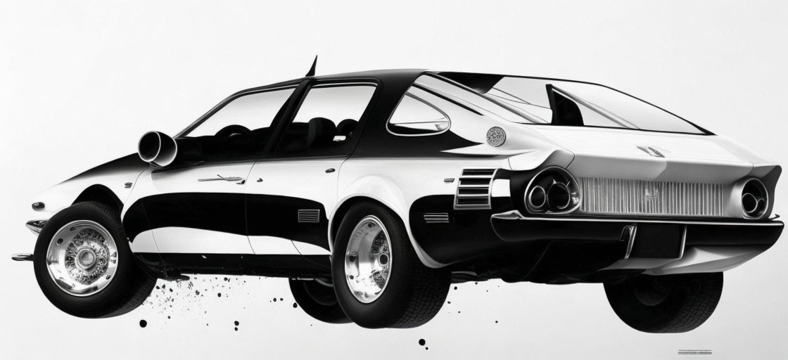 Monochrome Digital Artwork of Stylized Classic Car