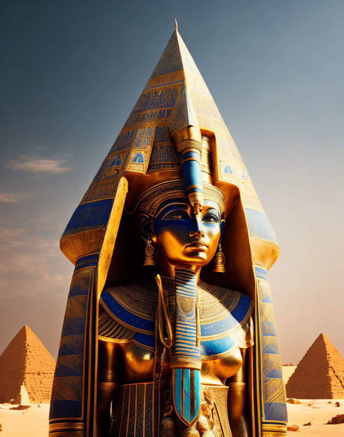 Ancient Egyptian Pharaoh Bust with Headdress at Giza Pyramids