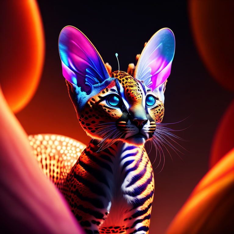 Colorful surreal creature with butterfly wings ears in vibrant illustration