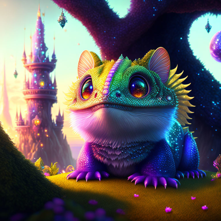 Colorful Lizard-Like Fantasy Creature in Magical Landscape