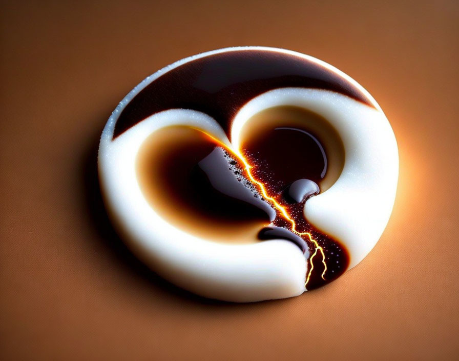 Yin-Yang Symbol in Black Coffee and Milk on Brown Background