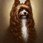 Cavalier King Charles Spaniel with long wavy fur and white flower on golden background