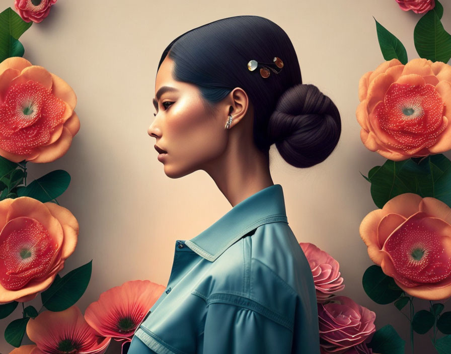 Asian Woman with Flowers