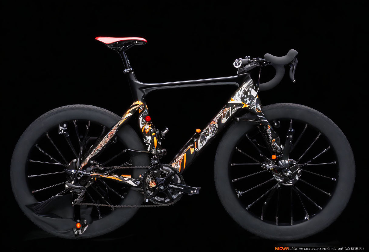 Black and Gold Custom Painted Road Bike with Carbon Fiber Frame and Deep-Dish Wheels