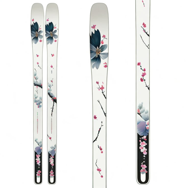 Floral Design Skis in Blue, Pink, and Black