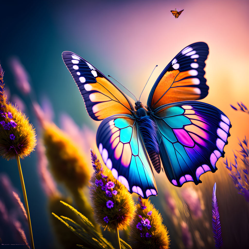 Colorful Butterfly Artwork on Flower with Soft Focus Background