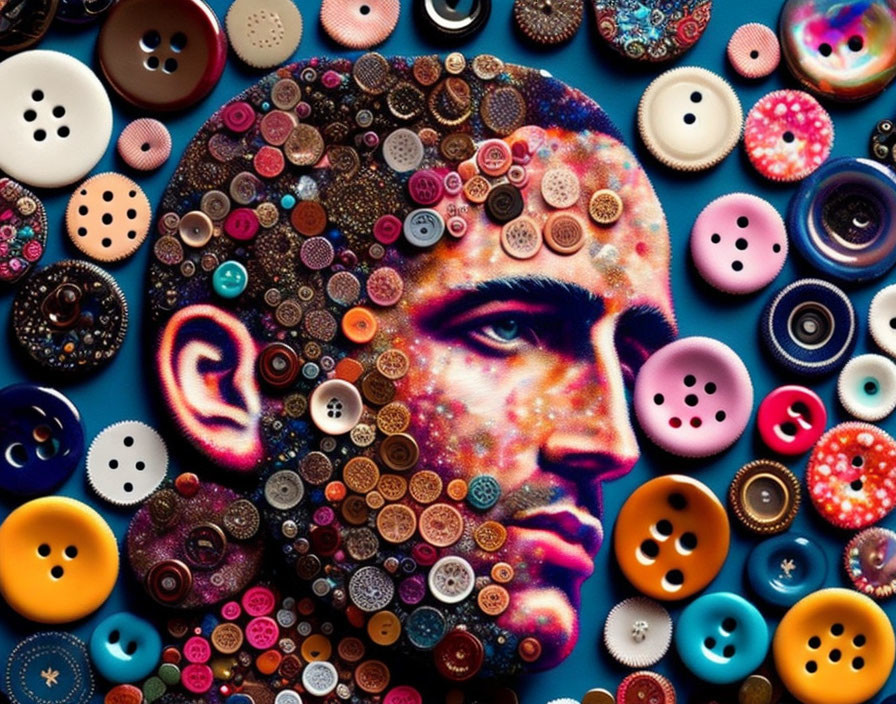 Colorful Button Mosaic Portrait on Button Background