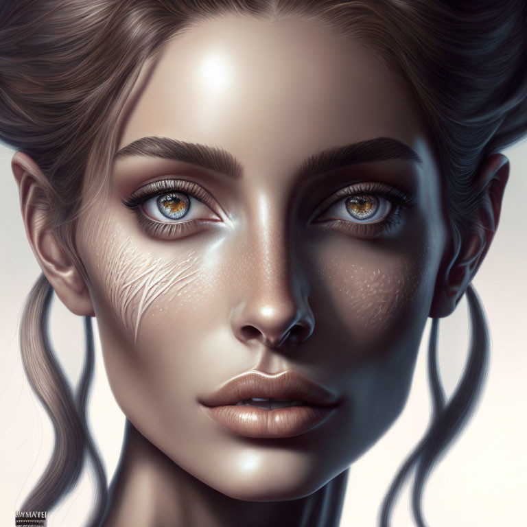Digital Portrait of Woman with Hazel Eyes and Prominent Cheekbones