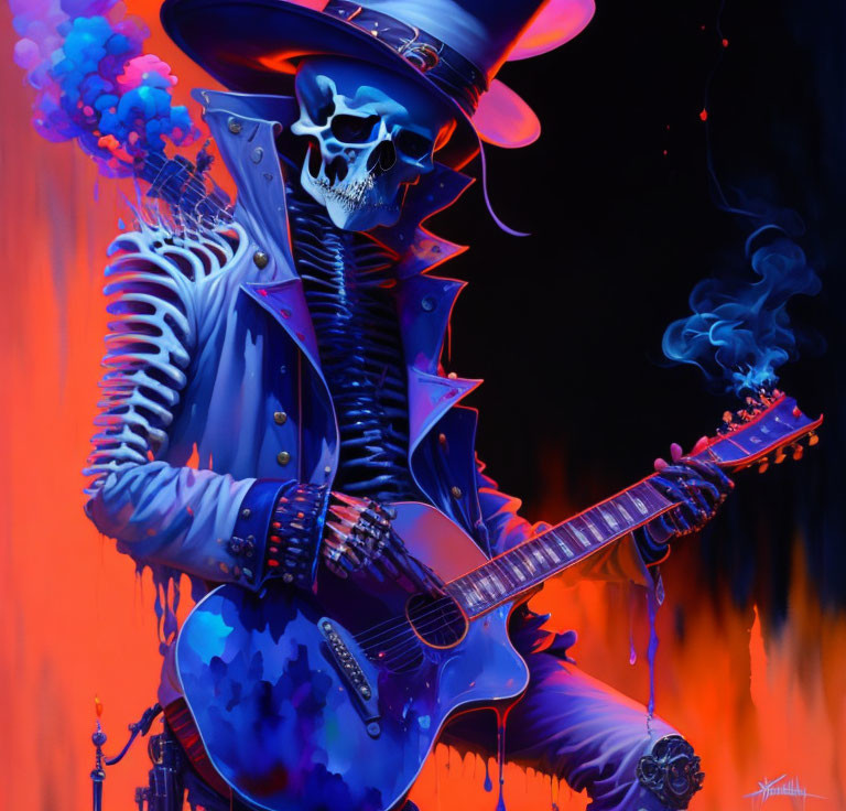 a skeleton  plays guitar