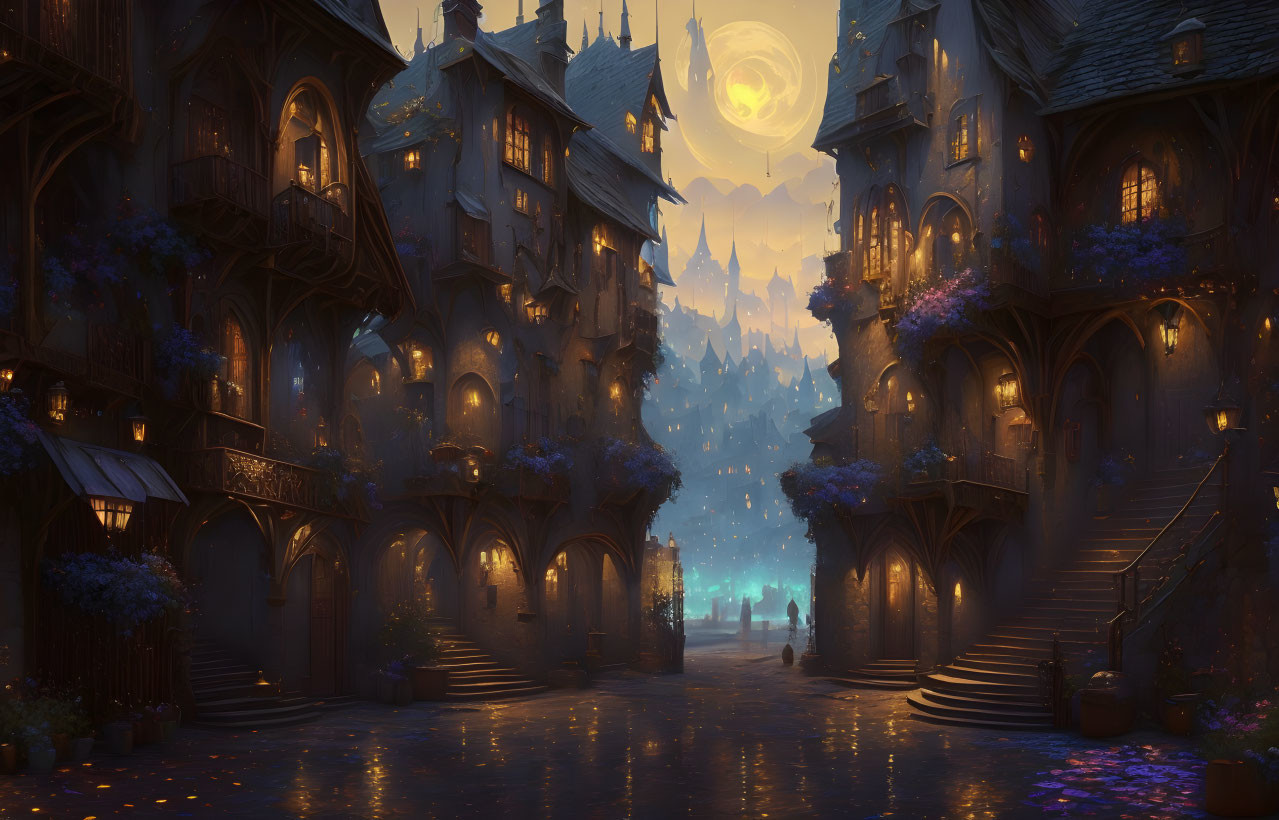  medieval city at night