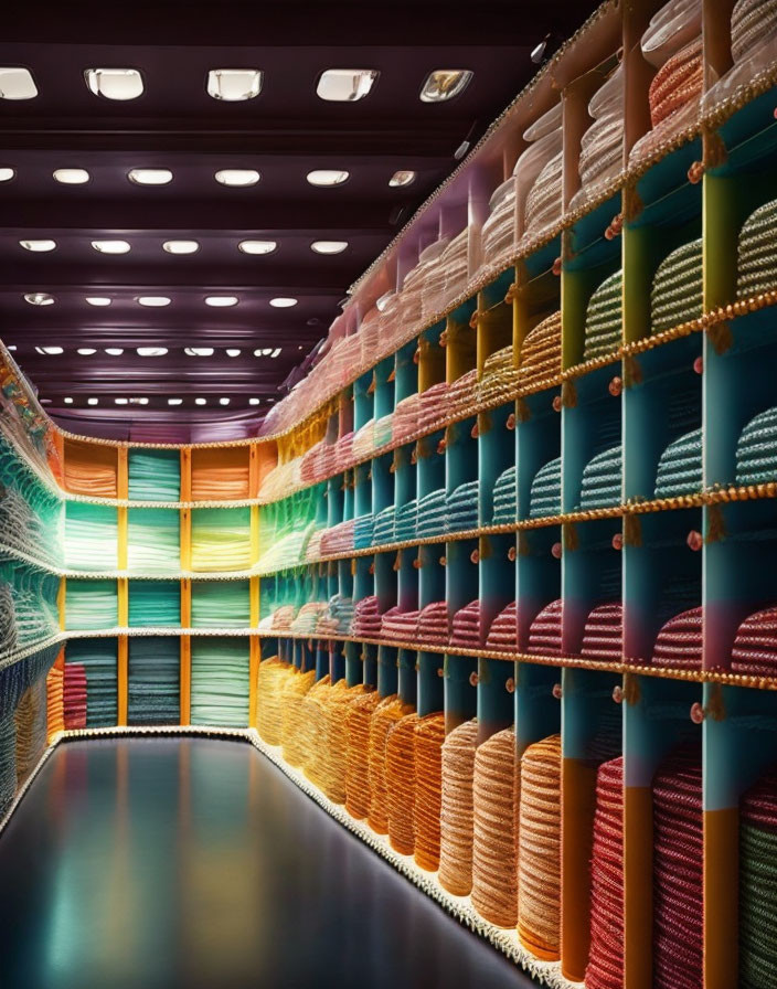 Vibrant Fabric Store Displaying Colorful Materials