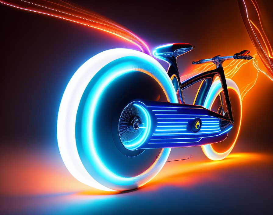 Glowing futuristic bike on neon-lit background