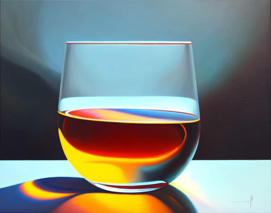 Hyperrealistic Painting: Glass Half-Filled with Amber Liquid