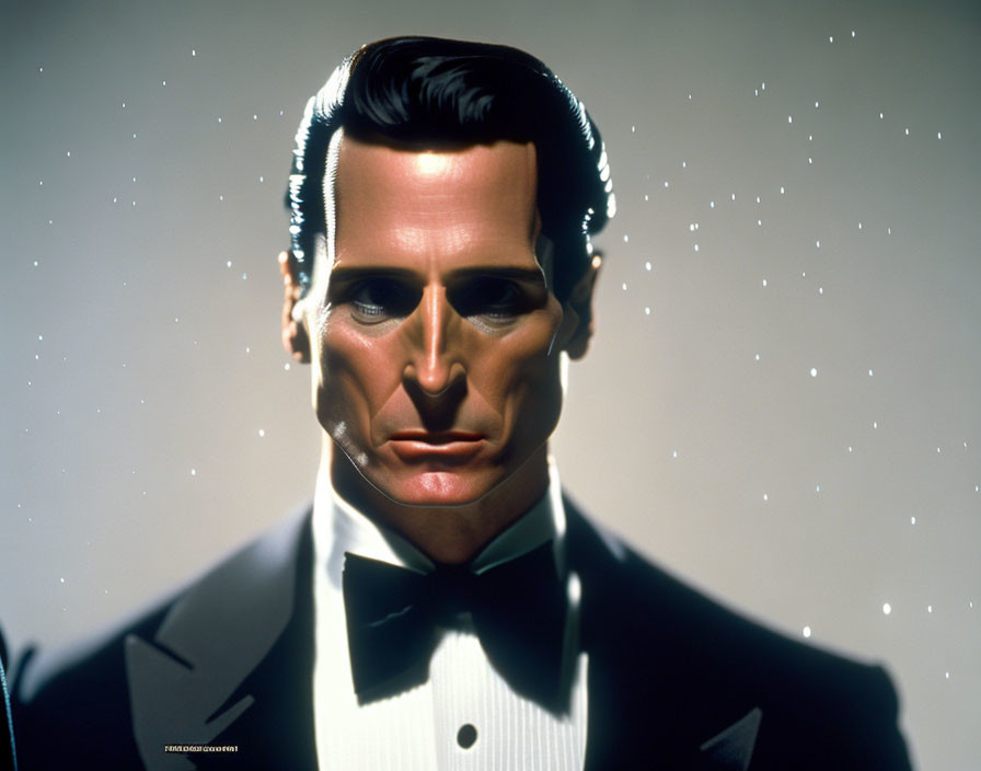 Suave man in tuxedo with dark hair on starry background