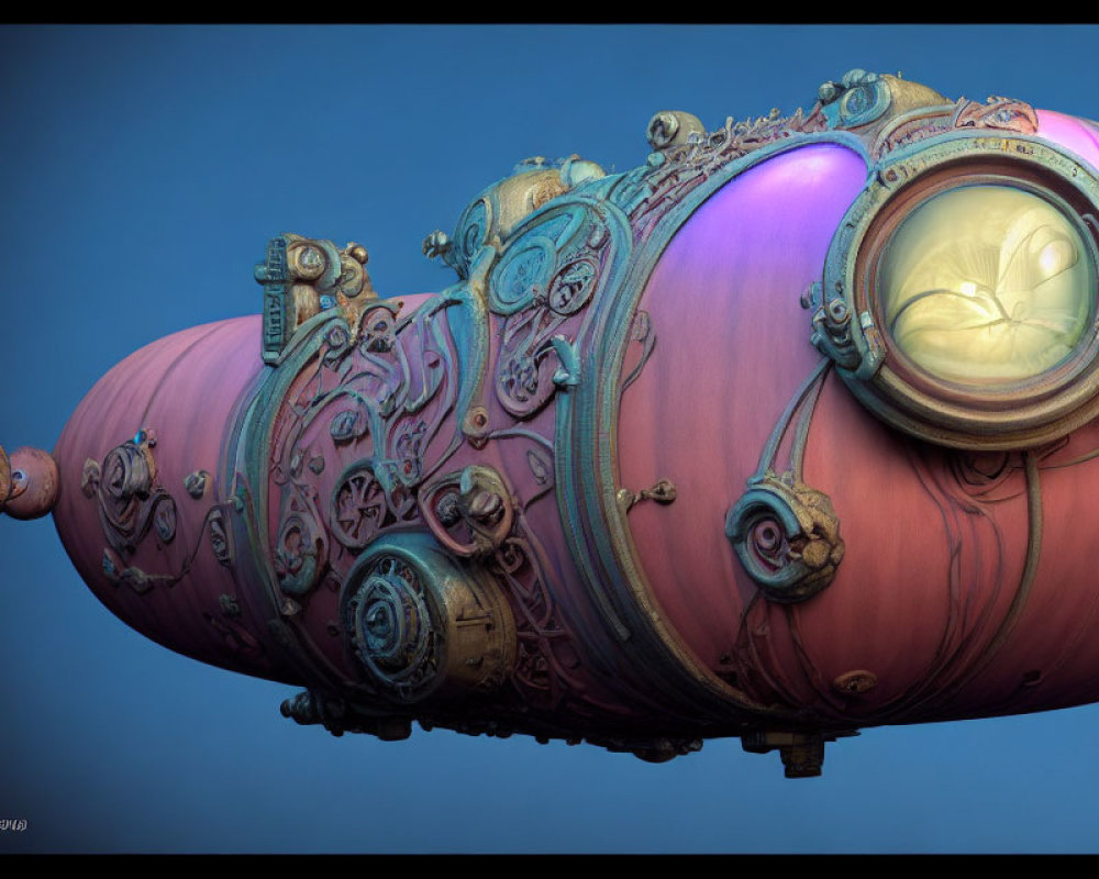 Colorful Steampunk-Style Submarine with Intricate Metalwork