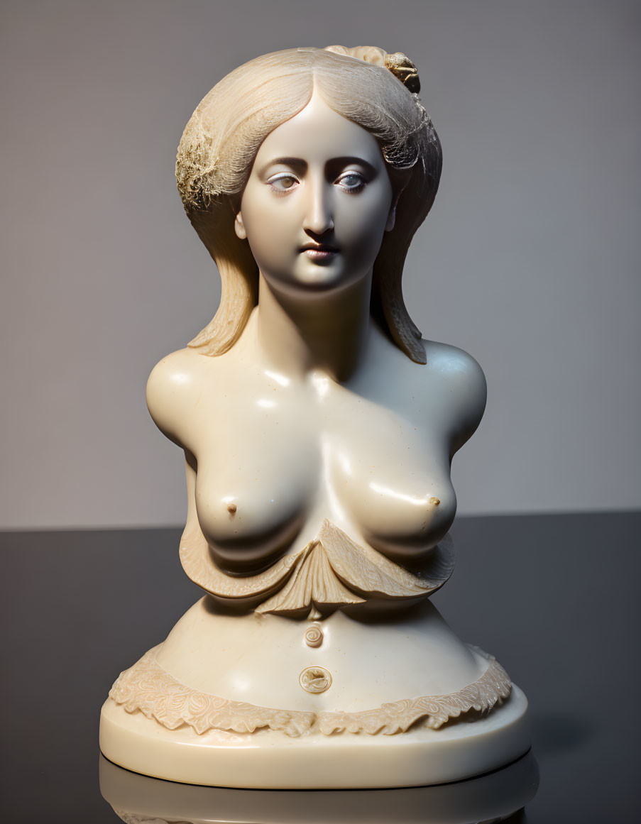 Sculpture of Woman with Draped Clothing and Serene Expression