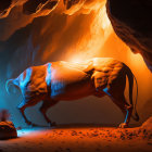 Ethereal kudu with glowing horns in mystical cave