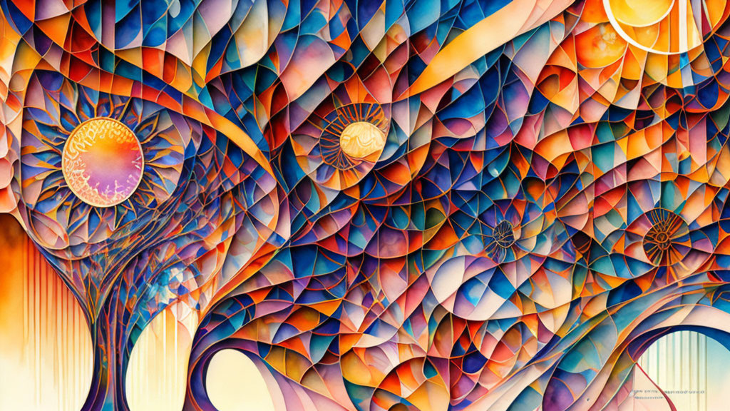 Colorful Abstract Art: Vibrant Patterns & Stylized Tree Shapes