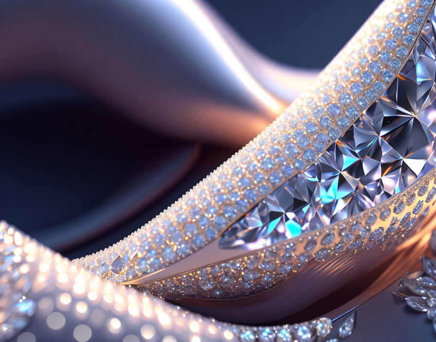 Luxurious Shimmering Diamond Jewelry on Polished Metallic Band