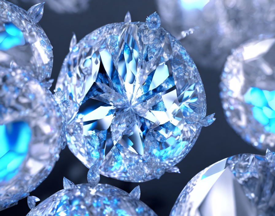Intricate Brilliant Cut Diamonds Glimmering Blueish Light