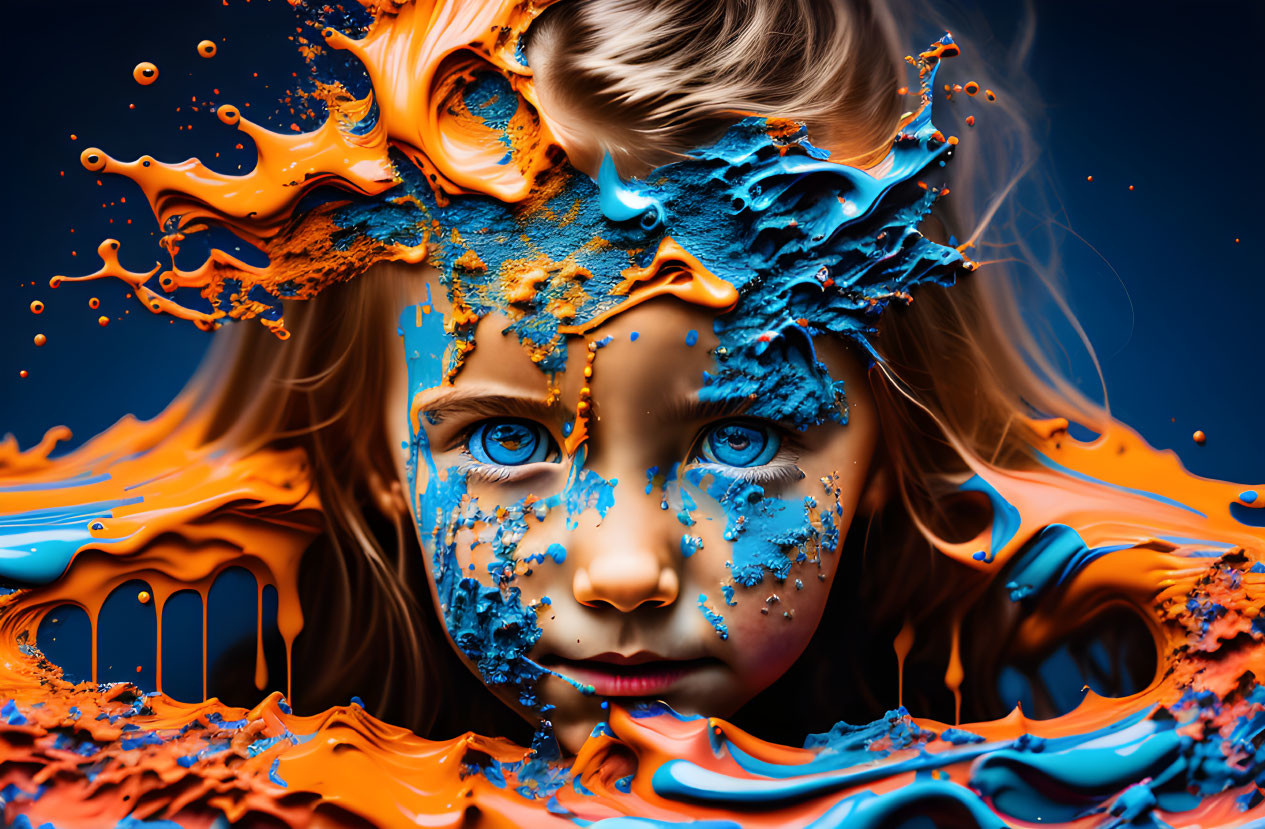 girl's covered in blue paint